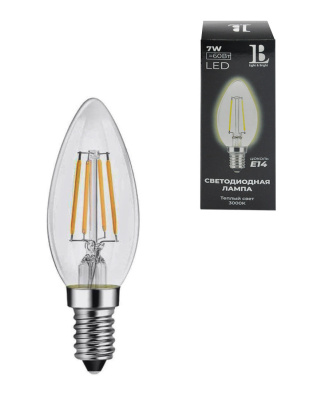 E14-7W-3000K Лампа LED (Свеча прозрачная Филамент) L&B от интернет магазина Elvan.ru