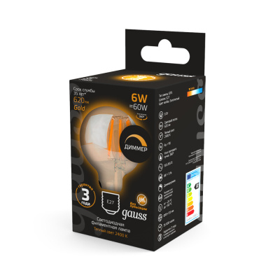 Светодиодная филаментная лампа Gauss G95 6W 620Lm 2400K E27 105802006-D