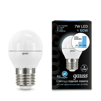 Светодиодная лампа Gauss Шар 7W 550Lm 4100K E27 105102207-S