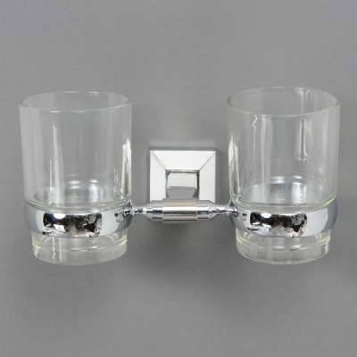 98610CW Держатель 2-х стаканов подвесной со стеклом c белой вставкой ELVAN от интернет магазина Elvan.ru