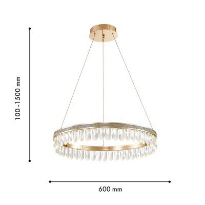4207-6P, подвесная люстра, D600xH100/1500, LEDx31W, 3100LM, 3000K, included