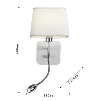 1687-2W, настенный светильник, D215xW180xH460, 1xE14x40W, excluded + 1xLEDx1W, 80LM, 4000K, included, switch