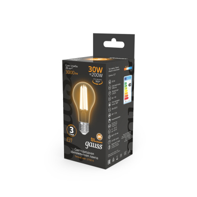 Светодиодная филаментная лампа Gauss FILAMENT A70 30W 3000Lm 2700K E27 102902130