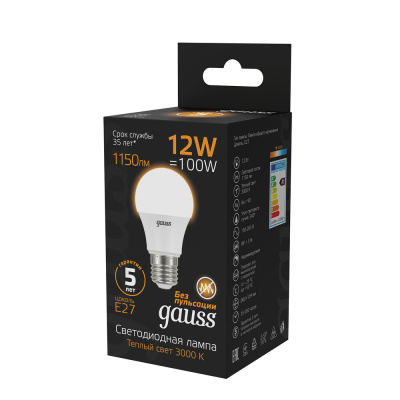 Светодиодная лампа Gauss A60 12W 1150Lm 3000K E27 102502112