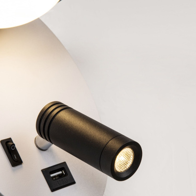 4065-2W, настенный светильник, D150xW130xH200, 1xLEDx3W + 1xLEDx5W, 640LM, 4000K, included, switch, USB