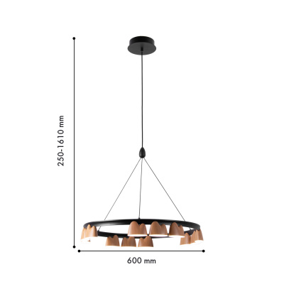 4266-12P, подвесная люстра, D600xH250/1610, LEDx55W, 2400LM, 4000K, included
