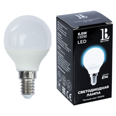 Светодиодная лампа L&B 6W 520Lm 3000K E14 E14-6,5W-3000К-G45