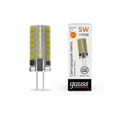 Светодиодная лампа Gauss ELEMENTARY 5W 400Lm 3000K G4 18015