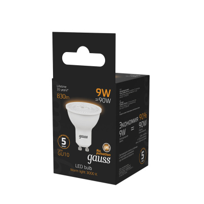 Светодиодная лампа Gauss Софит 9W 830Lm 3000K GU10 101506109