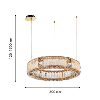 4204-6P, подвесная люстра, D600xH120/1500, LEDx60W, 6000LM, 3000K, included