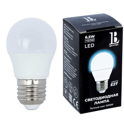 Светодиодная лампа L&B 6W 520Lm 3000K E27 E27-6,5W-3000K-G45